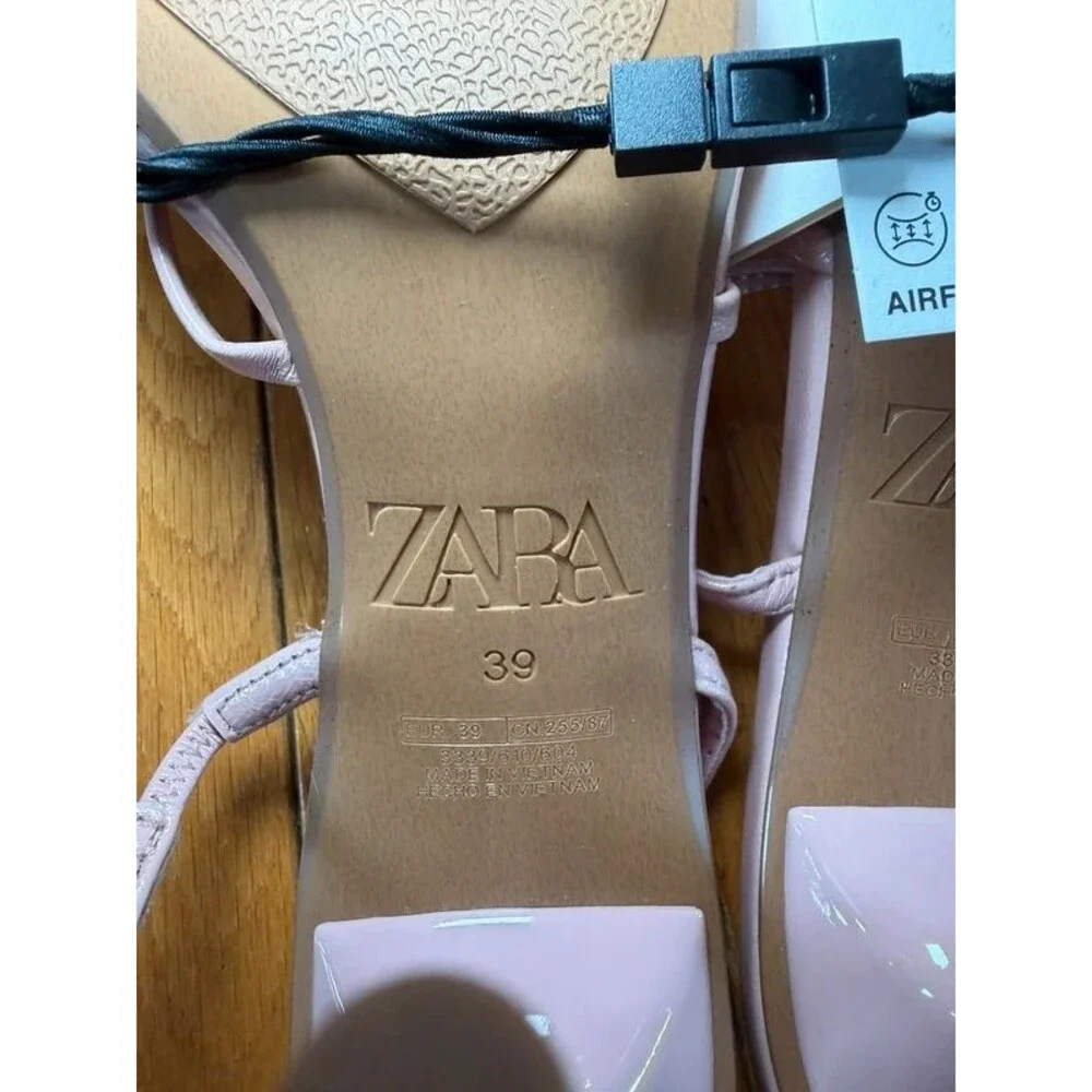 New NWT Zara Satin Effect Heeled Sandals Shoes Pink Womens Sz 88